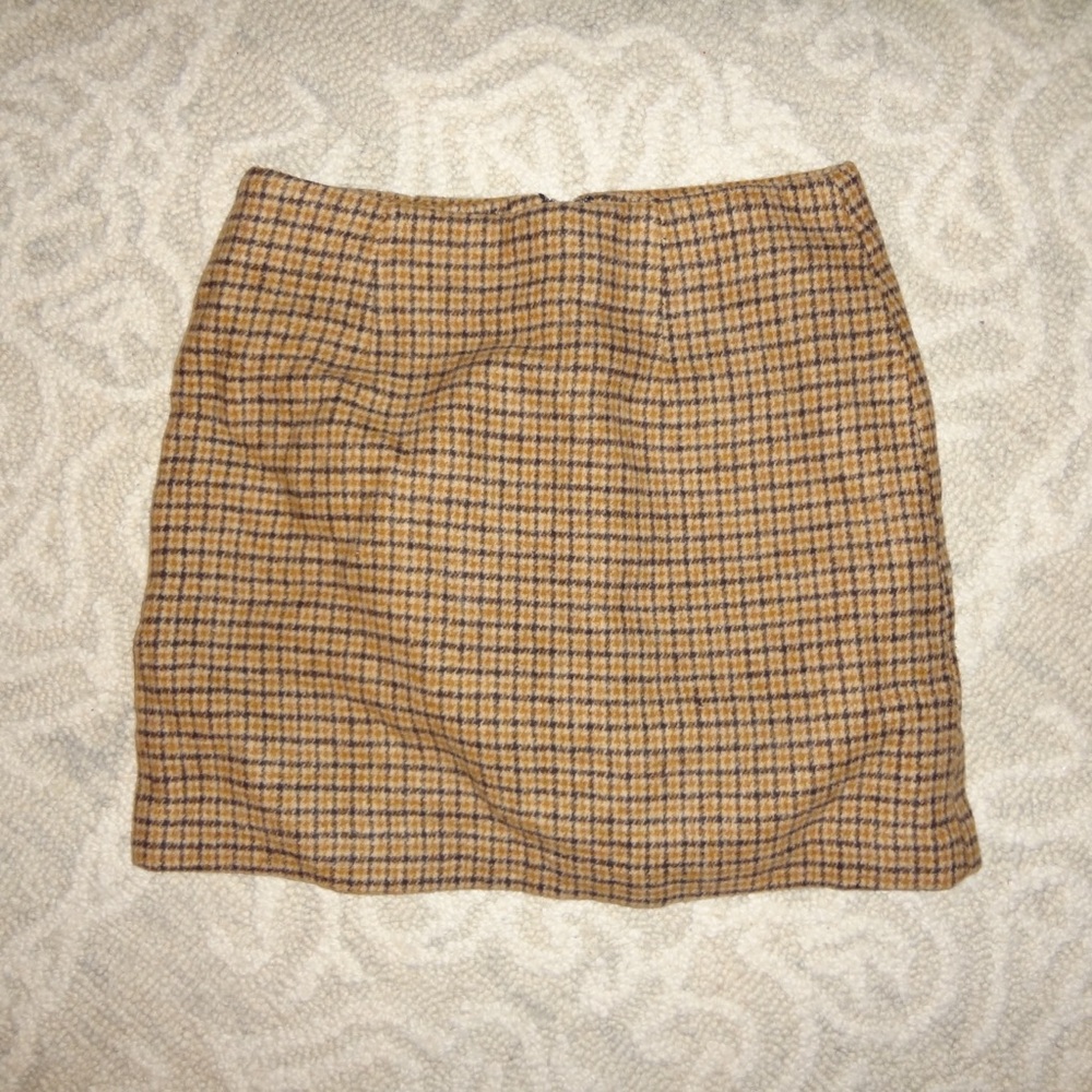 Tan Brown Plaid Mini Pencil Skirt